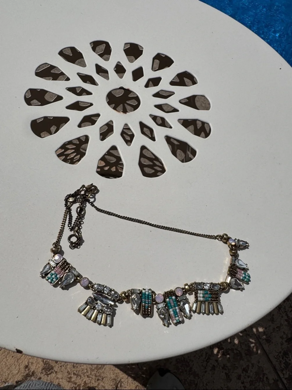 Jcrew Statement Beaded Pendant Necklace in Pastel Pink & Turquoise